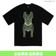 ADLV TEE韓國lifework新款韓版圓領短袖法斗犬圖案T恤上衣潮牌男女短袖 黑色綠狗 M