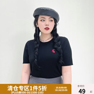 獨束微胖M大碼女圓領(lǐng)百搭輕薄短袖顯瘦條紋套頭針織衫23DY82554 黑色 M （尺碼：1）