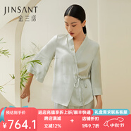 金三塔睡衣女真絲刺繡中式斜襟領系帶衣褲套裝家居服東方簡奢風情人節(jié)禮 淺青瓷色3117 M