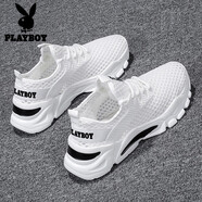 花花公子花花公子鞋子男鞋2025新款夏季透氣休閑薄款網(wǎng)面鞋男士百搭跑步運(yùn) 白色0235 單層 42