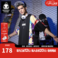 閃電潮牌（GENANX）印花短袖男夏季情侶裝嘻哈街頭太空棉五分袖t恤 黑色 XL