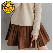 G.duck女童毛衣秋冬韓版童裝大童女孩半高領(lǐng)開(kāi)叉加厚保暖針織衫打底上衣 百褶裙子 150 (身高140-150cm年齡11-12歲)