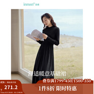 茵曼（INMAN）2025秋冬女裝新款燈芯絨連衣裙新品長(zhǎng)袖休閑針織禮服中長(zhǎng)裙子 午夜黑-18348727 S