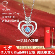 伊一生愛(ài)一見(jiàn)/箭傾心項鏈女999足銀吊墜七夕情人節禮物送女友老婆 一見(jiàn)傾心(藍)金屬玫瑰禮盒+小熊 精美禮盒+免費刻字+代寫(xiě)賀卡