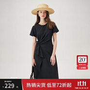 范思藍(lán)恩夏季圓領(lǐng)抽繩褶皺設(shè)計(jì)感連衣裙女2024夏裝新款白色高腰A字裙女 黑色 M