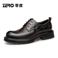 零度Zero官方皮鞋男2025新款舒適寬楦商務休閑鞋頭層牛皮寬腳大頭鞋 暗棕【升級款8215】（偏大一碼） 43