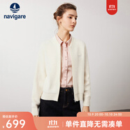 Navigare意大利小帆船女裝短外套秋冬季純羊毛保暖夾克衫寬松顯瘦休閑上裝 科技白 M