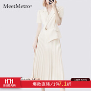 MeetMetro瑪依爾西裝連衣裙女2025秋季新款質感職業(yè)通勤百褶裙 夏款杏色 L