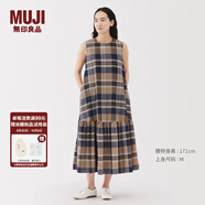 無(wú)印良品（MUJI）女式 馬德拉斯格紋 無(wú)袖連衣裙 女裝裙子連身裙25年夏季格子裙 米色格紋 S (155/80A)