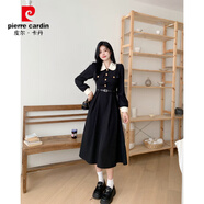 皮爾卡丹（pierre cardin）大碼胖mm秋冬高腰翻領(lǐng)長(cháng)袖連衣裙女韓版時(shí)尚洋氣赫本風(fēng)a字長(cháng)裙子 連衣裙 （配皮帶） L 【建議100-120斤】