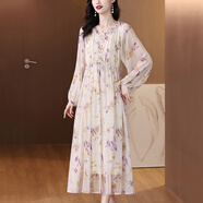 王小鴨2025秋季新款連衣裙小眾溫柔法式碎花裙輕奢優(yōu)雅氣質(zhì)長(cháng)裙 白色 L
