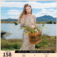 三彩2025秋款法式復(fù)古雪紡碎花裙連衣裙大擺長裙浪漫M 檸檬黃花卉 S 155/80A