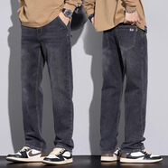 小魔魚(yú)（BS2B）直筒牛仔褲男士春夏寬松休閑長(zhǎng)褲2025春季新款美式高端彈力褲子男 9331黑灰 38 （推薦175-200斤）