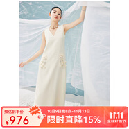 Mandy Zhang高定系列重磅醋酸白色背心連衣裙手作花飾釘珠無袖長裙 珍珠白 XS