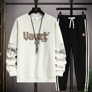 瓊斯先生青少年長(cháng)袖T恤男生秋冬季體恤衛衣運動(dòng)套裝初中高中生加絨打底衫 TZ6815杏色【上衣+長(cháng)褲】 M 105斤以下