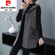 皮爾卡丹（pierre cardin）連帽針織背心女中長(cháng)版馬甲外套春秋馬夾披肩加厚無(wú)袖毛衣開(kāi) 針織 黑色 M 95-110斤