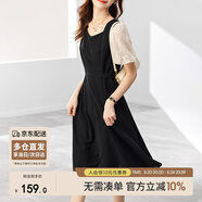 尚都比拉法式連衣裙夏季中長(cháng)款a字裙泡泡袖系帶收腰顯瘦裙子 黑色 XXL