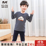 瑁恩·瑁愛（Mn·Mo）瑁恩瑁愛男童加絨加厚保暖內(nèi)衣套裝金鉆絨兒童秋衣秋褲冬季打底衣 充電志尚(藏青白中條) 175 建議身高約165-170cm
