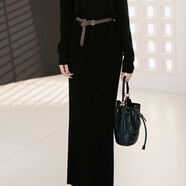哥弟真的好（GIRDEAR）秋季綿羊毛修身氣質(zhì)包臀半身裙828001品質(zhì)女裝 黑色 L (4碼)