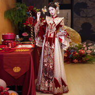 鳳冠霞帔重工秀禾服婚服2025新款新娘中式婚服結(jié)婚出閣嫁衣敬酒服 御芳韻-奢華款（裙擺帶花）（送金鳳頭飾） L 建議110斤左右
