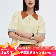 雲上生活「可鹽可甜」撞色polo衫夏季短袖T恤女T8597X 奶油杏 S