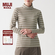 無(wú)印良品 MUJI 女式 彈力羅紋編織 高領(lǐng)長(cháng)袖T恤 BBM01A1A 米白色條紋 M