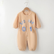 繽麗貓寶寶爬爬服秋冬款一體式連體罩衣哈衣爬行男童女童外穿防臟外套 連體罩衣-咖色棒球服 90cm