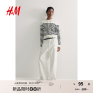H&M【徐若晗同款】女裝毛針織衫秋慵懶短款打底衫m(xù)iu系薄開衫0579541 白色/黑色條紋 M 165/96