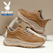 花花公子男鞋2025秋冬季新款高級感老爹鞋潮流厚底休運動(dòng)鞋子男士加絨棉鞋 麥沙色 43