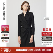 朗姿設(shè)計(jì)感ol風(fēng)氣質(zhì)顯瘦西裝裙冬季新款法式長(zhǎng)袖高級(jí)感連衣裙 黑色2 XL