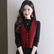 凌卡戚針織毛線(xiàn)短款馬甲女背心兩件套裝坎肩毛衣裙新款秋冬連衣裙 棗紅(馬甲) S 90斤內