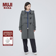無印良品（MUJI）女式羊毛混牛角扣大衣長(zhǎng)款連帽毛呢呢子外套秋冬季外衣女裝 灰色 M (160/84A)