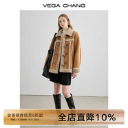VEGA CHANG皮毛一體短外套女2025年秋冬寬松顯瘦曠野美拉德毛絨保暖夾克外套 布朗棕（長(cháng)款） S