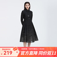 S.DEER圣迪奧女裝秋冬印花網(wǎng)紗不規(guī)則襯衫黑色連衣裙S22181222 黑色/91 S 160