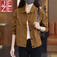 JEZE牛仔短外套女士春秋季2025年新款小個子休閑夾克時尚氣質(zhì)上衣 卡其色 M (95-105斤)