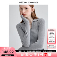 VEGA CHANG針織衫女長(cháng)袖2025秋冬新款韓版顯瘦氣質(zhì)polo針織打底衫 慕斯灰 M