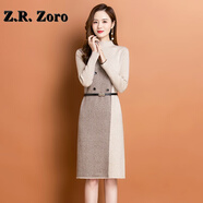 Z.R.Zoro奢侈品連衣裙女2025秋冬新款小個(gè)子高級(jí)感配大衣羊毛衫針織連衣裙 米白 XL