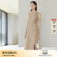 顏域2024新款氣質(zhì)職業(yè)單排扣正裝連衣裙女春款無(wú)袖修身時(shí)尚一步裙 卡其 M/38