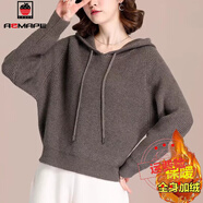 AEMAPE毛衣女秋冬慵懶風寬松外穿蝙蝠袖上衣加厚短款連帽衛(wèi)衣針 花駝色加絨 加厚 S