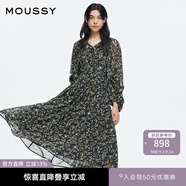 moussy 【劉亦菲同款】南法度假風(fēng)碎花浪漫優(yōu)雅連衣裙028ISX33-3711 020黑色 S