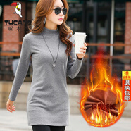 啄木鳥(niǎo)（TUCANO）冬裝中長(cháng)款包臀保暖上衣女休閑加絨加厚保暖內衣外穿打底衫潮 灰色_加絨_220款 2XL (建議121-130斤)
