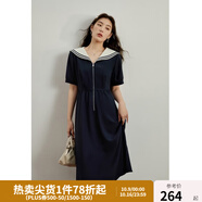 獨(dú)束大碼女裝【長(zhǎng)短款】海軍風(fēng)撞色減齡連衣裙女夏新款微胖mm裙子 長(zhǎng)款 2XL