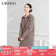 lagogo氣質(zhì)柔軟連衣裙女拉谷谷女2024年冬季新款彈力翻領(lǐng)針織長(cháng)裙 棕米 L