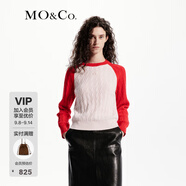 MO&Co.毛衣針織衫綿羊毛山羊絨復(fù)古麻花絞花撞色插肩袖紅色摩安珂貴族紅色M 165