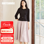 ROEYSHOUSE羅衣通勤設(shè)計感假兩件連衣裙秋季新款氣質(zhì)拼接亮絲裙子10772 拼色 S