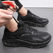 安踏（ANTA）男鞋運動鞋跑步鞋男秋季新款網(wǎng)面透氣輕便減震鞋休閑旅游鞋子男 基礎(chǔ)黑 （皮面） 44 (10)