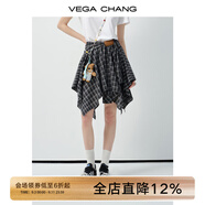 VEGA CHANG襯衫連衣裙女2025新款夏氣質(zhì)度假格子設計感小個子短裙 黑白格（短裙） L
