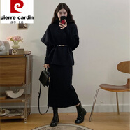皮爾卡丹（pierre cardin）小香風(fēng)黑色氣質(zhì)連衣裙女2025深秋冬大碼微胖mm收腰一整套搭配套裝 版外套+腰帶感好看/設計感小眾/獨別致絕美/歐洲站歐貨 L 100-120斤