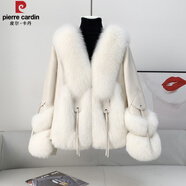 皮爾卡丹（pierre cardin）2025冬新款進(jìn)口狐貍毛外套女短款綿羊皮草真皮毛衣年輕款大衣 白色 M