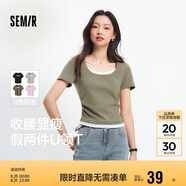 森馬（Semir）短袖t恤女短款假兩件百搭上衣25夏裝顯瘦U領(lǐng)套頭衫109325100015